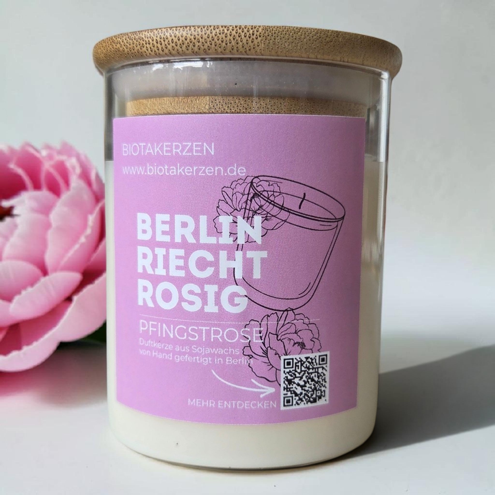 Biotakerzen Pfingstrose Duftkerze Berlin Riecht Rosig aus Sojawachs handgefertigt in Berlin
