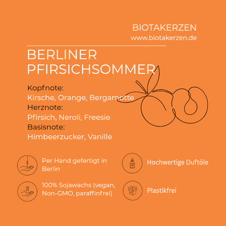 Duftkerze aus Sojawachs Pfirsichsommer in Berlin aus der Kollektion Berliner Duft