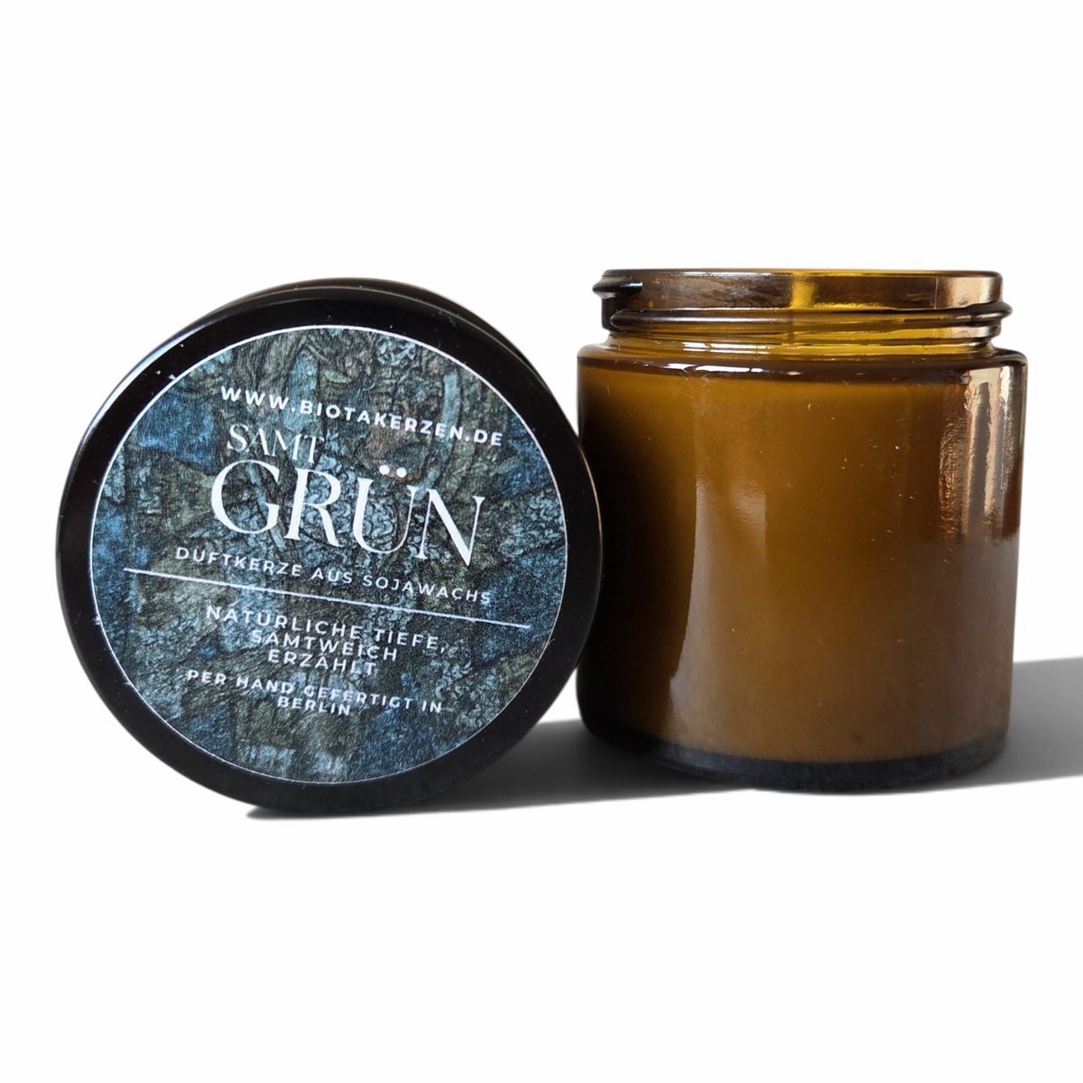 Duftkerze Samt Grün im Braunglas 80gr
