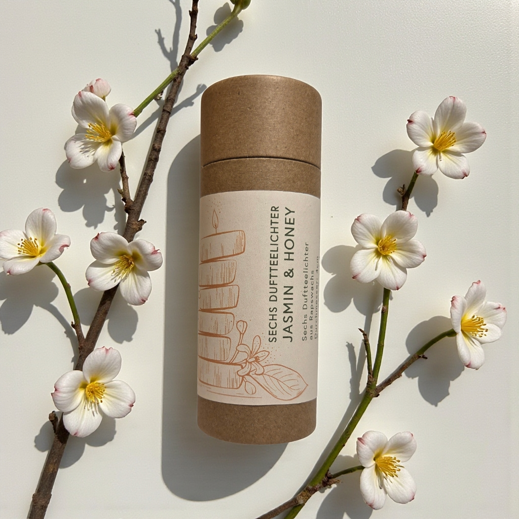 Duftteelichter Jasmin und Honey mit Jasminblumen