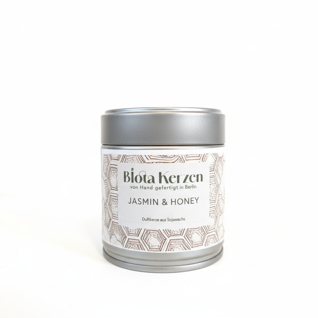 Duftkerze Jasmin und Honey im silbernen Metallbecher
