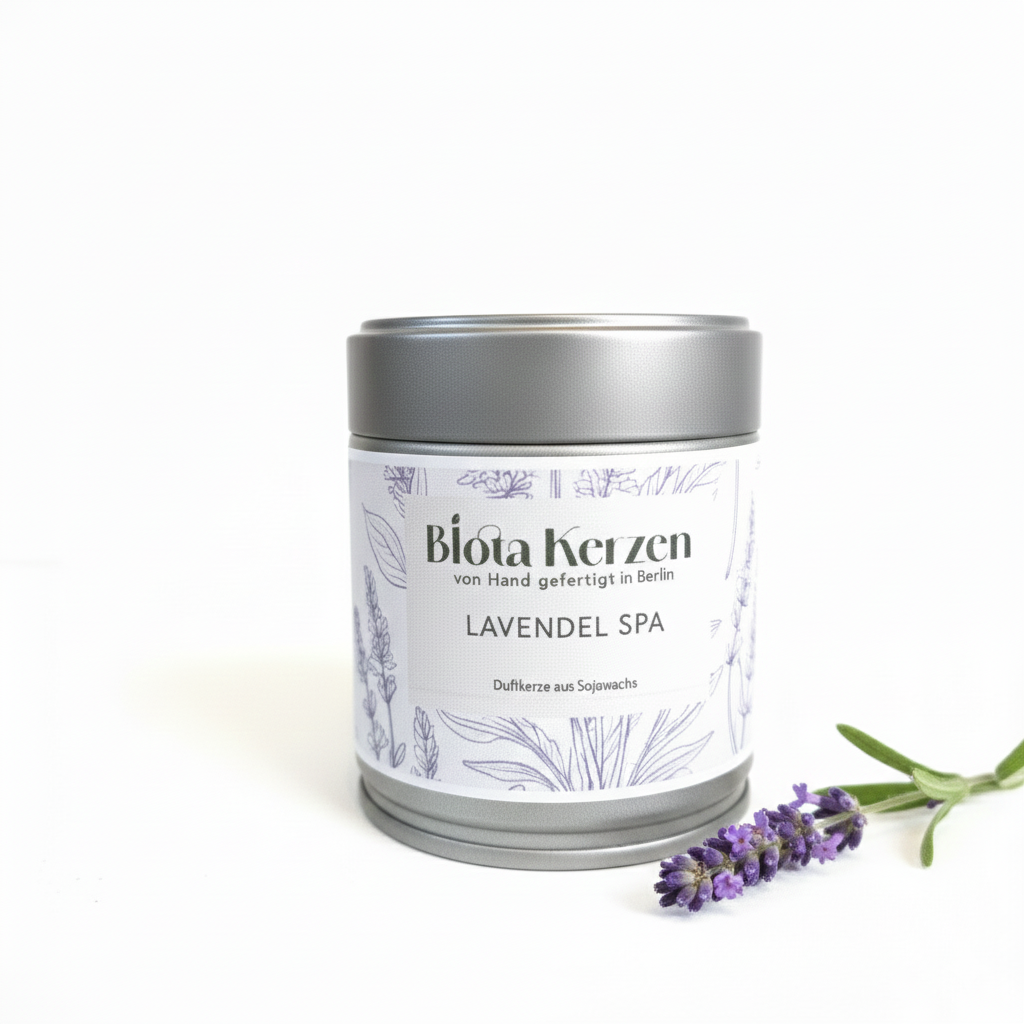 Duftkerze im silbernen Metallbecher Lavendel Spa