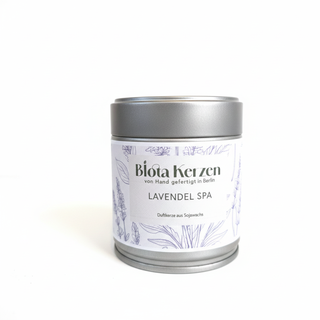 Duftkerze im silbernen Metallbecher Lavendel Spa