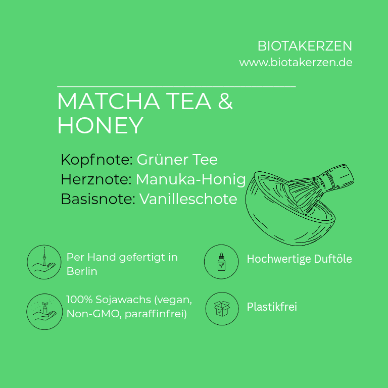 Duftkerze Matscha Tee und Honey. Zen. Aber mit Docht