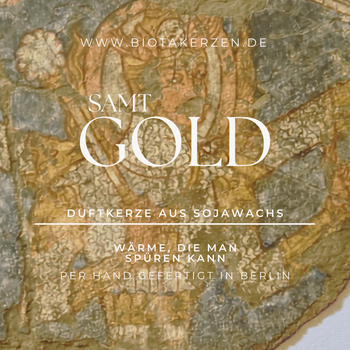 SAMT GOLD Schriftzug auf strukturierter Textur, Duftkerze aus Sojawachs